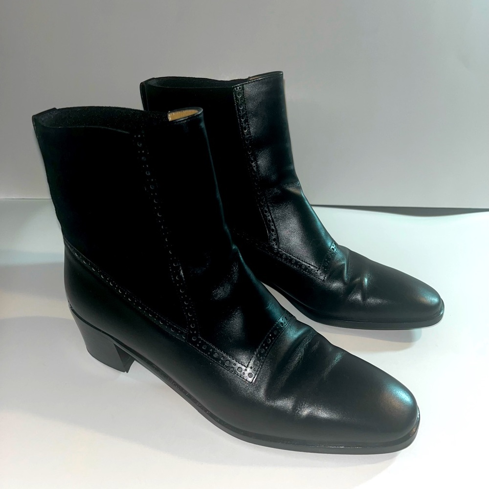 Salvatore Ferragamo Black Suede and Leather Chelsea Boots, size 5 1/2